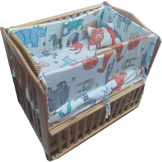 Beech wood bed, 120*70 cm, with 3 level mattress + full bedding set