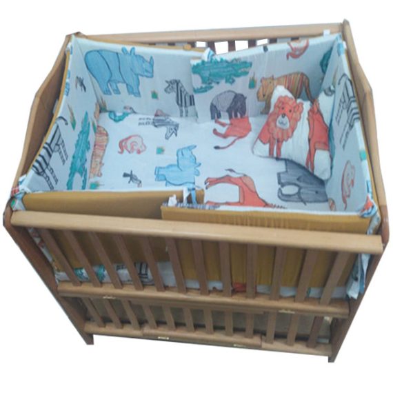 Beech wood bed, 120*70 cm, with 3 level mattress + full bedding set