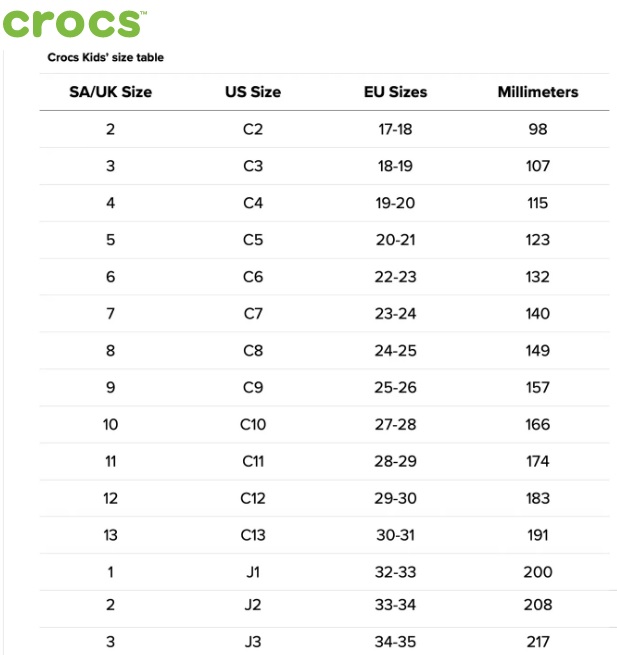 Crocs Shoe Size Chart Adult Kids Sizing Crocs 53 OFF