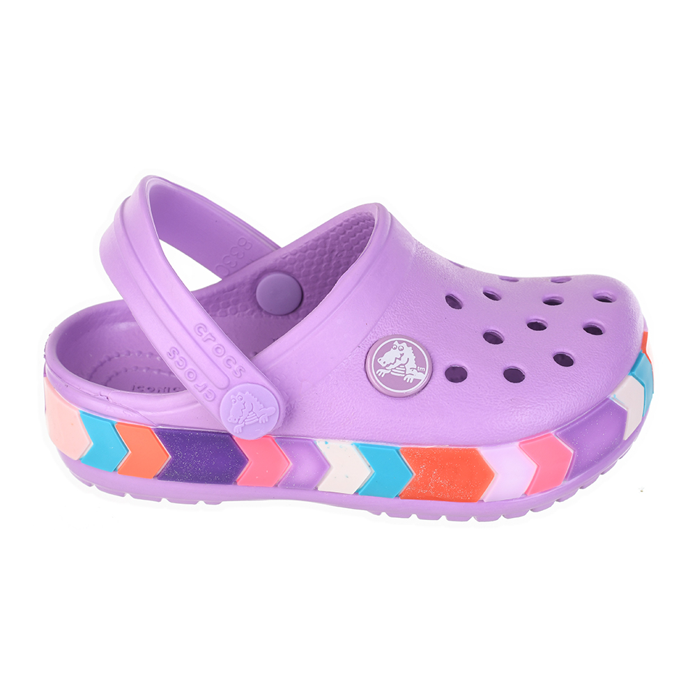 CROCS, Shoes, Multi Color Pink Purple Crocs With Side Letters J3