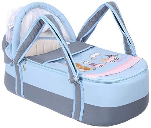 Mix and Max Embroidered Baby Carrycot ( Train Baby Blue color #110 )