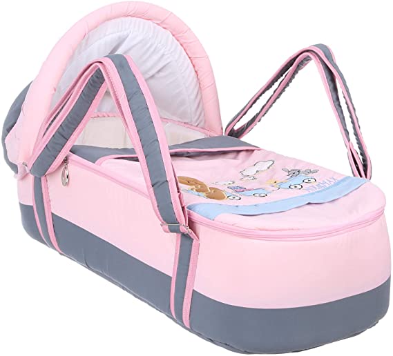 Mix and Max Embroidered Baby Carrycot ( Train Baby Pink color #111 )