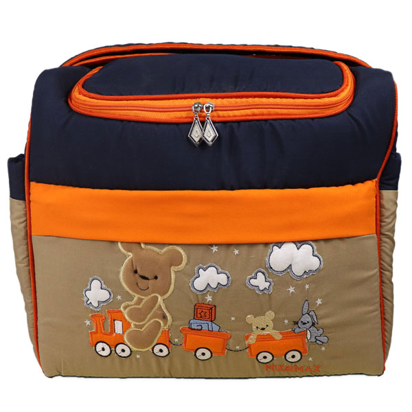 Mix & Max Classic Diaper Shoulder bag with embroidery ( Train Deep Blue #212 )