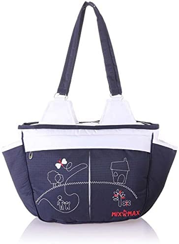 Mix & Max Leather Diaper Shoulder bag with embroidery ( Home Blue #215 )