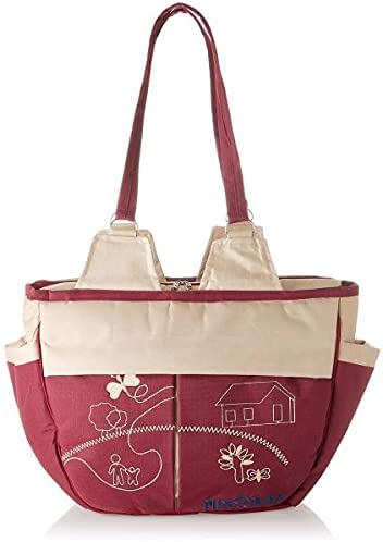 Mix & Max Leather Diaper Shoulder bag with embroidery ( Home Dark red #218 )