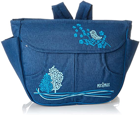 Mix & Max Leather Diaper Backpack bag with embroidery ( Bird Dark Blue #219 )