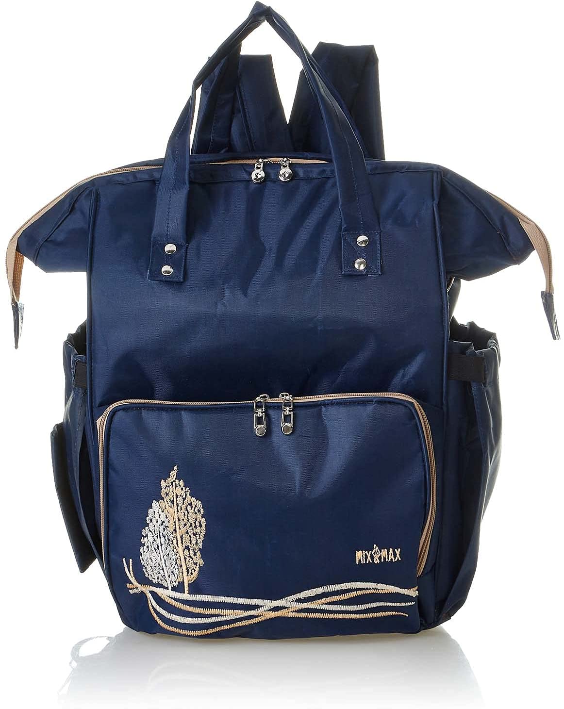 Mix & Max Leather Diaper Backpack bag with embroidery ( Tree Blue #257)