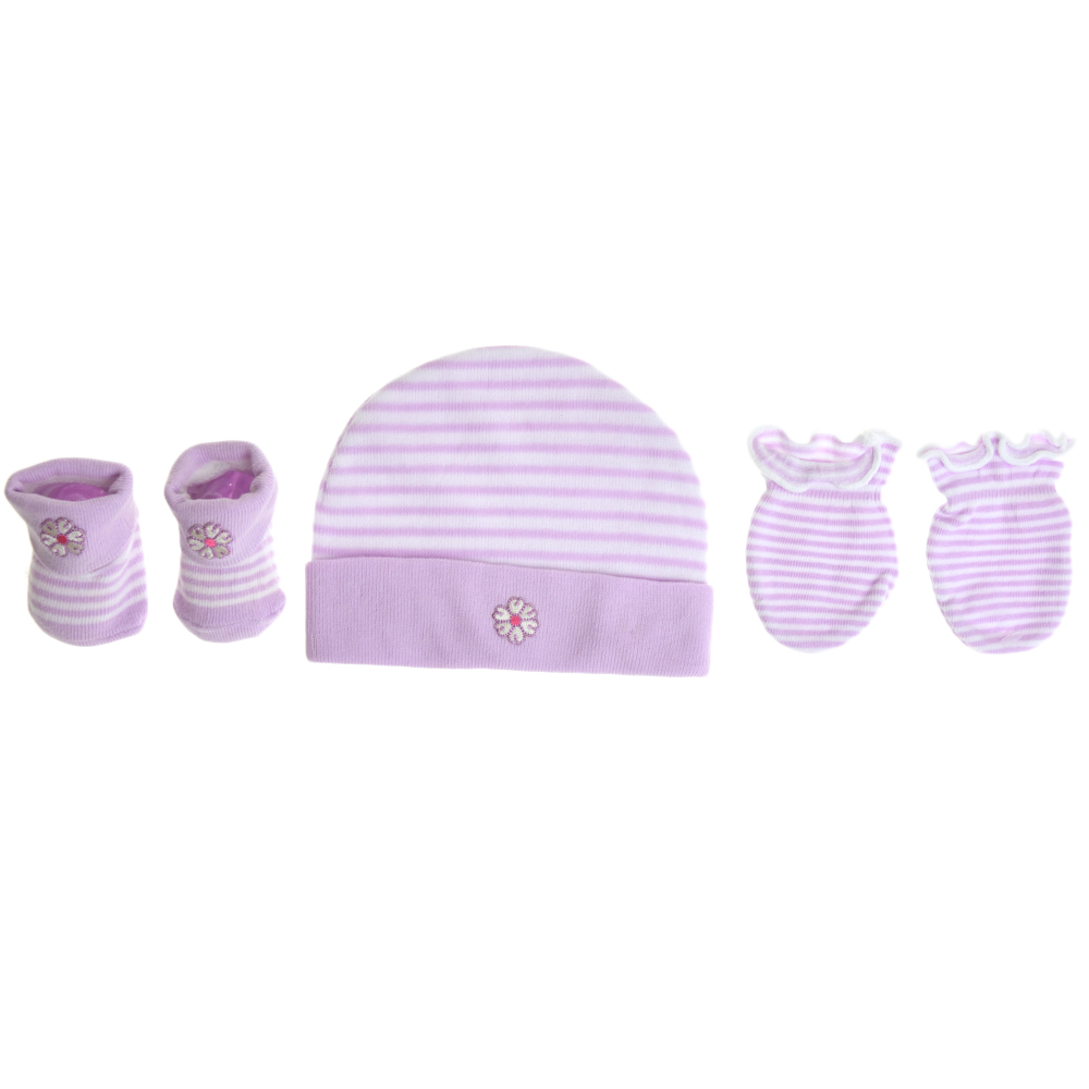 Mix & Max Baby Gift Set One size (Head Icecap+Sock+Hand Cover) Cotton 100% - Strike Purple