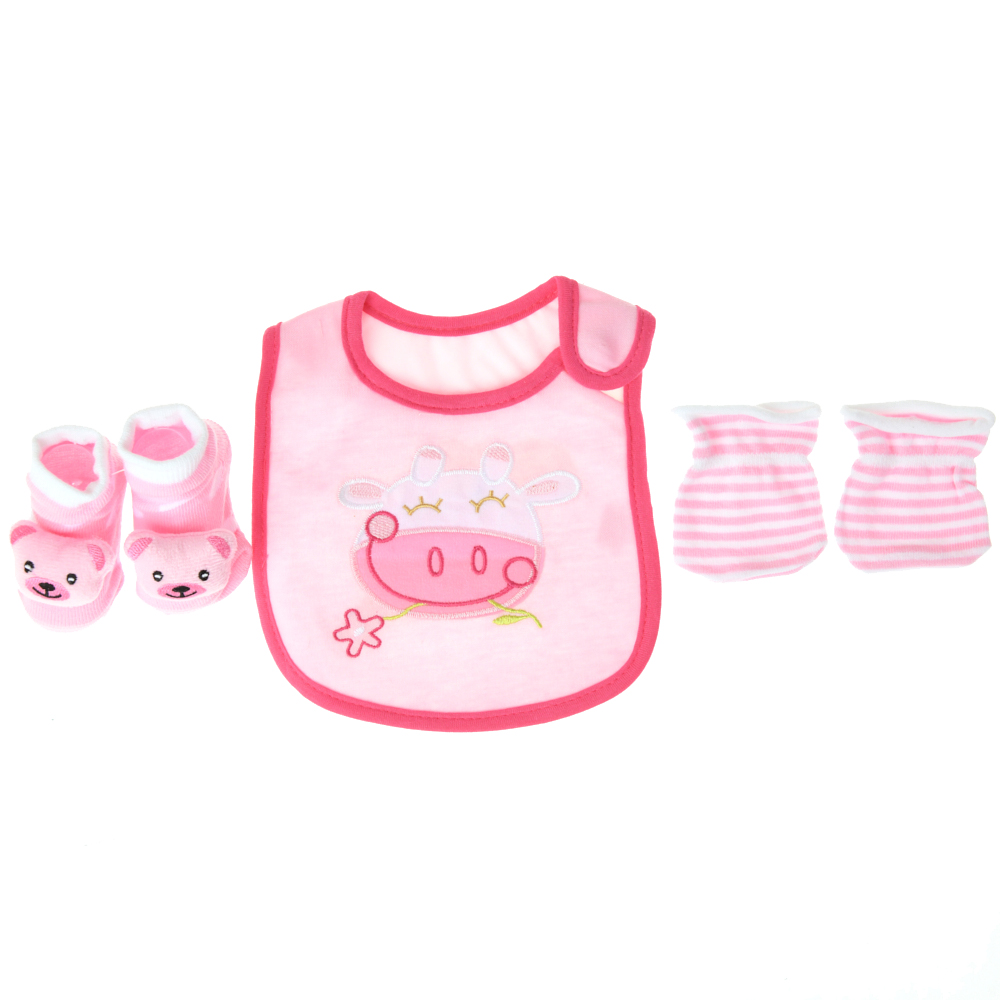 Mix & Max Baby Perfect Gift Set One size (Bib+Sock+Hand Cover) Cotton 100% - Pinky