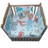 Beech wood bed with toys and drawers next to a movable 110*63 cm with mattress + full bedding set
