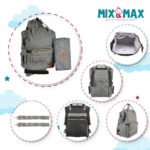 Premium Elegant Mum Large Diaper Backpack bag waterproof multifunction SET 4 in 1 - Mix and Max - Grey - Image 2