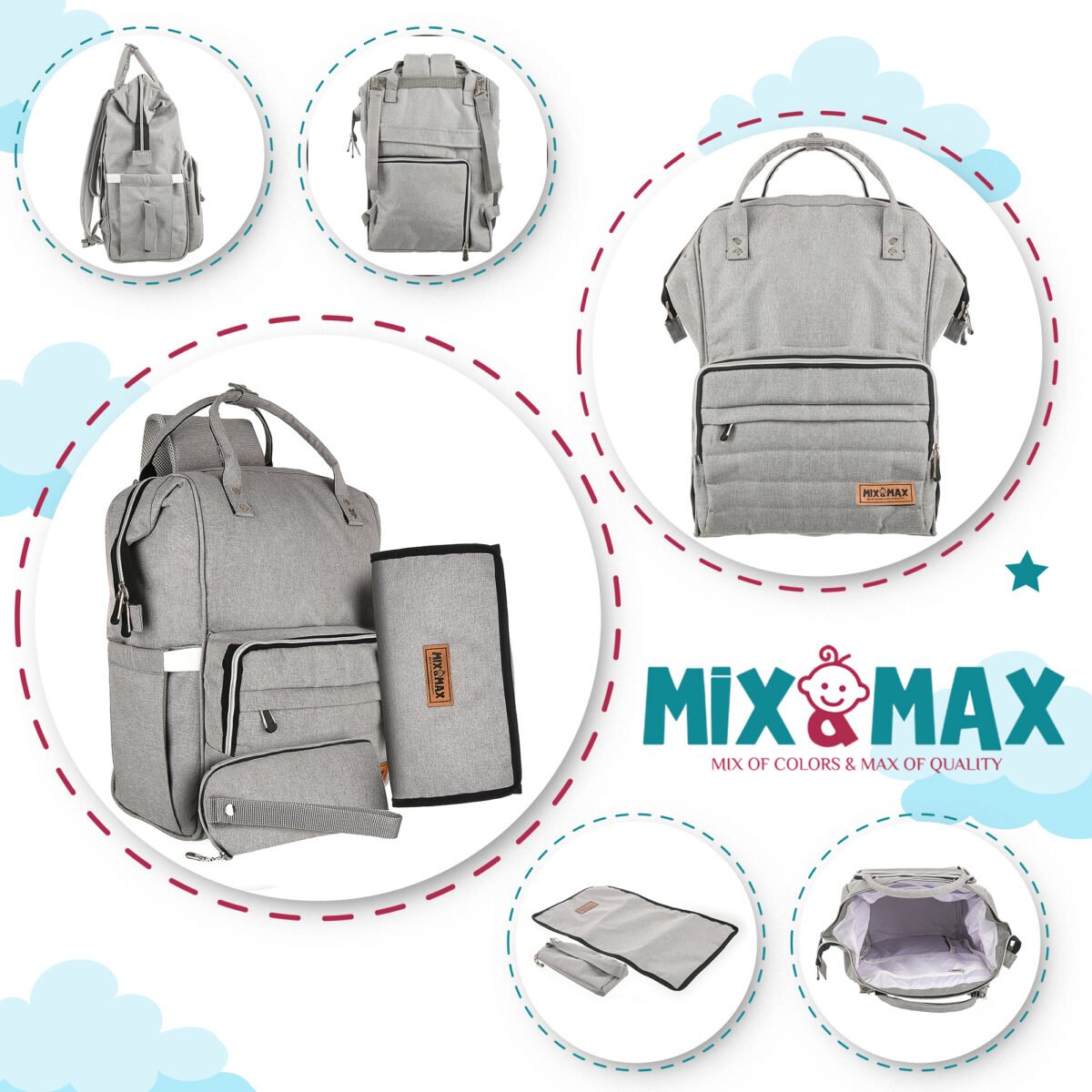 Premium Elegant Mum Large Diaper Backpack bag waterproof multifunction SET 4 in 1 - Mix and Max - Grey 3 - Image 2