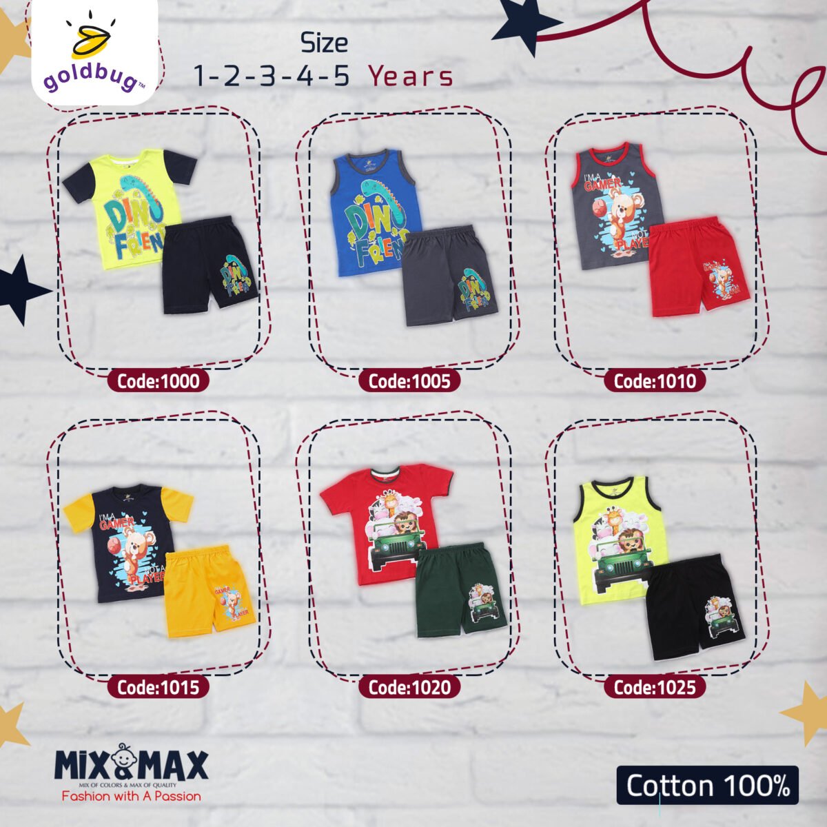 Kid Cotton 100% Pajama size 1 Year to 5 Years Old (5 Sizes) - Code 1000 - Mix and Max - Sizes: From 1 Y to 5 Y - Image 3