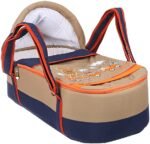 Portable Baby Carrycot Portable Bed Lightweight Carrycot ( Bear on Train Orange Blue color ) - Sizes: 0-12 M - Mix and Max