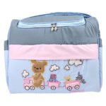Mix and Max Baby Changing Diaper Large Shoulder bag with embroidery ( Bear on Train Light Blue )