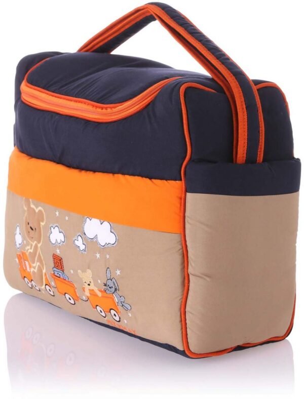 Mix and Max Baby Changing Diaper Large Shoulder bag with embroidery ( Bear on Train Navy Blue Orange ) - Image 1