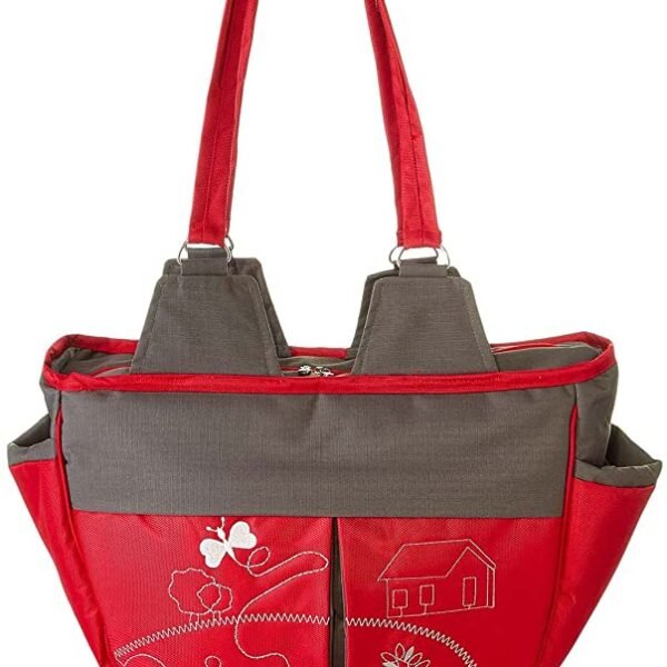 Leather Diaper Shoulder bag with embroidery ( Home Red ) - Mix and Max - Colors: Beige, Blue, and Fuchsia - Sizes: 0-9 M