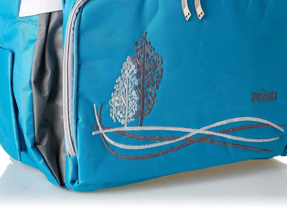 Leather Diaper Backpack bag with embroidery ( Tree baby Blue ) - Mix and Max - Colors: Beige, Black, and Fuchsia - Sizes: 0-9 M - Image 4