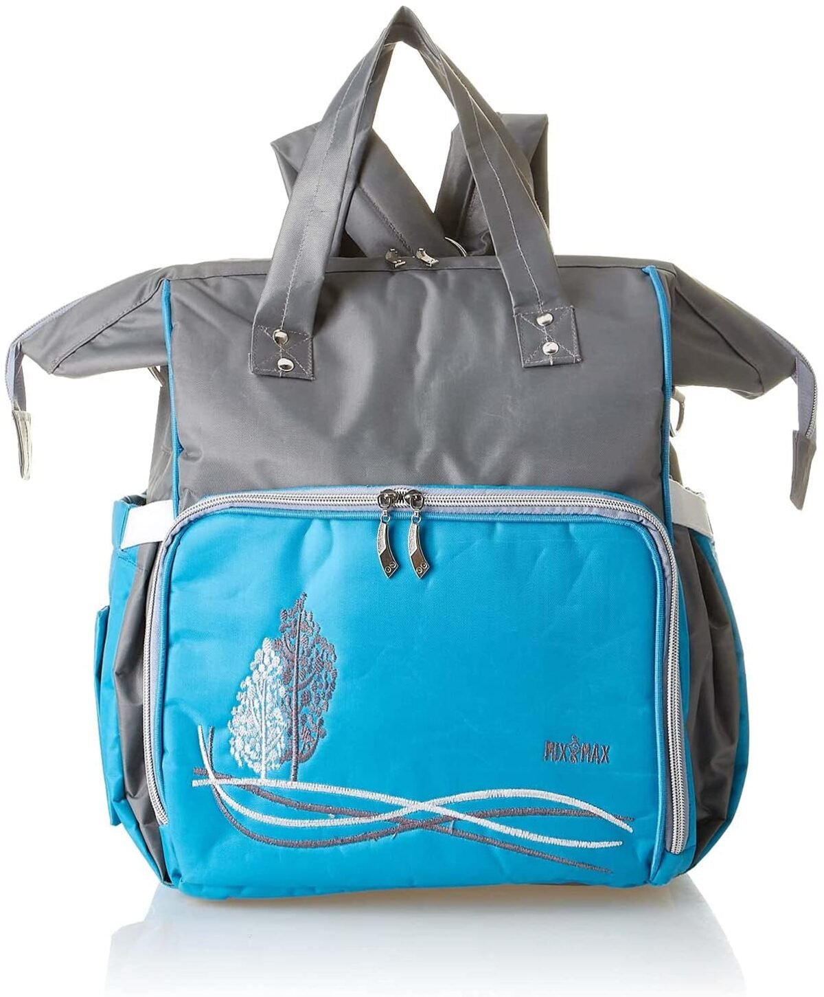 Leather Diaper Backpack bag with embroidery ( Tree baby Blue ) - Mix and Max - Colors: Beige, Black, and Fuchsia - Sizes: 0-9 M - Image 1