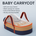 Portable Baby Carrycot Portable Bed Lightweight Carrycot ( Bear on Train Orange Blue color ) - Sizes: 0-12 M - Mix and Max - Image 2