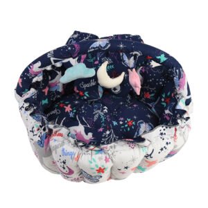 Baby Nest with Soft Toys and Mosquito Net – Comfortable Infant Sleeping Bed Multi color Mix and Max