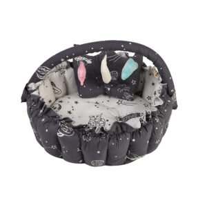 Baby Nest with Soft Toys and Mosquito Net – Comfortable Infant Sleeping Bed multi color Mix and Max