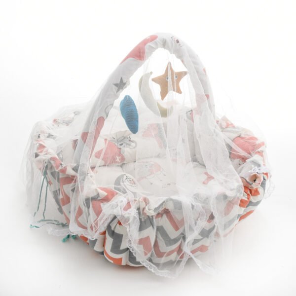Baby Nest with Soft Toys and Mosquito Net – Comfortable Infant Sleeping Bed multi color Mix and Max - Image 2