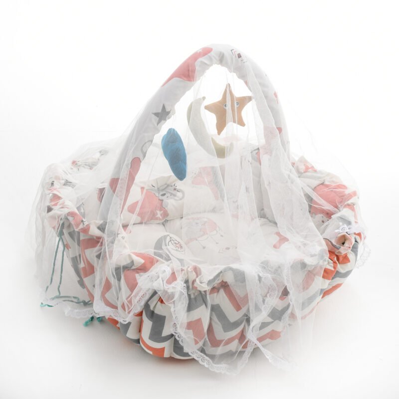 Baby Nest with Soft Toys and Mosquito Net – Comfortable Infant Sleeping Bed multi color Mix and Max - Image 2