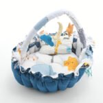 Baby Nest with Soft Toys and Mosquito Net – Comfortable Infant Sleeping Bed blue white color Mix and Max - Image 11