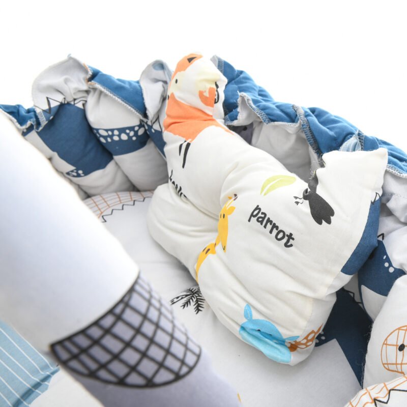 Baby Nest with Soft Toys and Mosquito Net – Comfortable Infant Sleeping Bed blue white color Mix and Max - Image 2