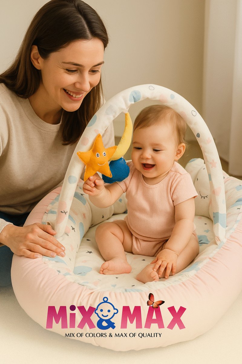 Baby Nest with Soft Toys and Mosquito Net – Comfortable Infant Sleeping Bed