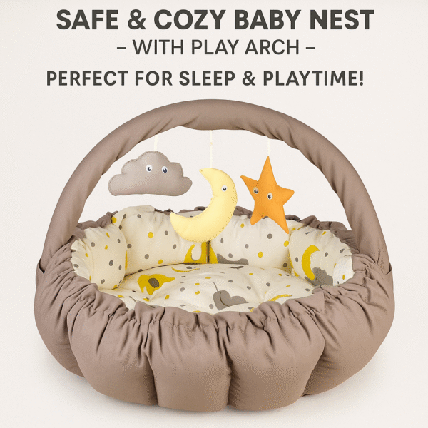 Baby Nest with Soft Toys and Mosquito Net – Comfortable Infant Sleeping Bed