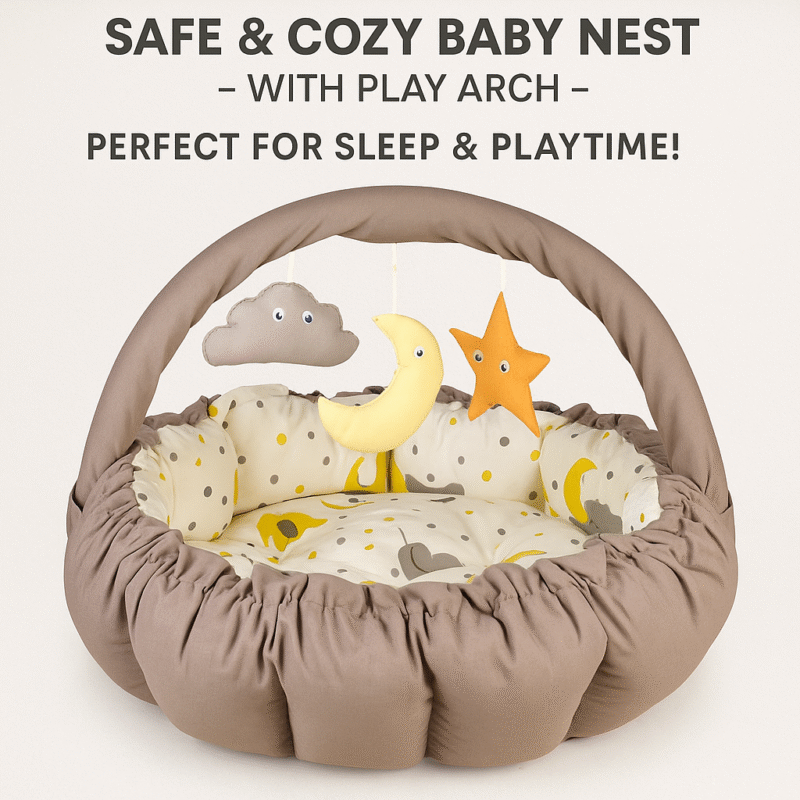 Baby Nest with Soft Toys and Mosquito Net – Comfortable Infant Sleeping Bed