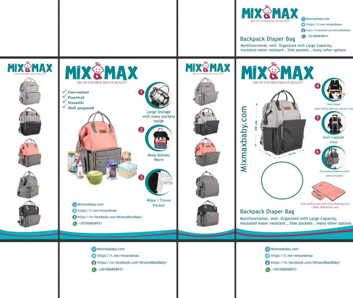 Premium Mum Diaper Backpack – Stylish Multi-Pocket Baby Travel Bag - Mix and Max - Grey and Black1 - Image 4
