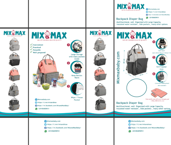 Premium Elegant Mum Large Diaper Backpack bag waterproof multifunction SET 4 in 1 - Mix and Max - Grey and Simon - Image 4