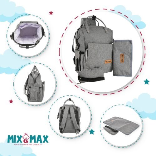 Premium Elegant Mum Large Diaper Backpack bag waterproof multifunction SET 4 in 1 - Mix and Max - Grey 2 - Image 3