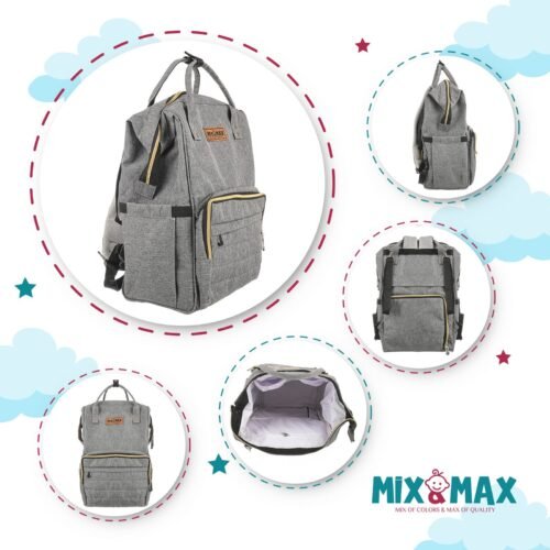 Premium Elegant Mum Large Diaper Backpack bag waterproof - Mix and Max - Grey3 - Image 3