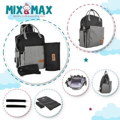 Premium Elegant Mum Large Diaper Backpack bag waterproof multifunction SET 4 in 1 - Mix and Max - Black and Grey 2 - Image 5