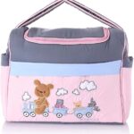 Mix and Max Baby Changing Diaper Large Shoulder bag with embroidery ( Bear on Train Pink ) - Size 43*33*18 cm