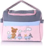 Mix and Max Baby Changing Diaper Large Shoulder bag with embroidery ( Bear on Train Pink ) - Size 43*33*18 cm