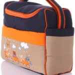 Mix and Max Baby Changing Diaper Large Shoulder bag with embroidery ( Bear on Train Navy Blue Orange ) - Size 43*33*18 cm