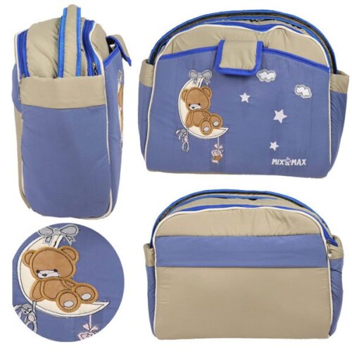 Mix and Max Baby Changing Diaper Large Shoulder bag with embroidery ( Bear on Moon Blue ) - Size 43*33*18 cm - Image 5