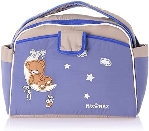 Mix and Max Baby Changing Diaper Large Shoulder bag with embroidery ( Bear on Moon Blue ) - Size 43*33*18 cm - Image 2