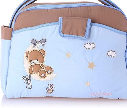 Mix and Max Baby Changing Diaper Large Shoulder bag with embroidery ( Bear on Moon Light Blue ) - Size 43*33*18 cm - Image 3