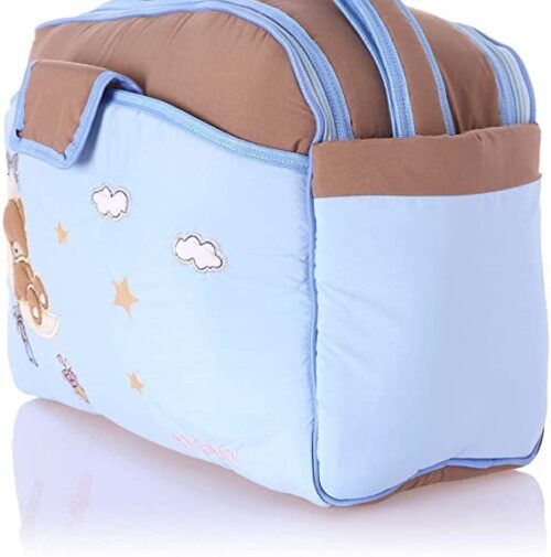 Mix and Max Baby Changing Diaper Large Shoulder bag with embroidery ( Bear on Moon Light Blue ) - Size 43*33*18 cm - Image 2