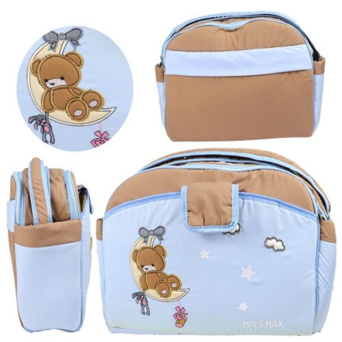 Mix and Max Baby Changing Diaper Large Shoulder bag with embroidery ( Bear on Moon Light Blue ) - Size 43*33*18 cm - Image 7