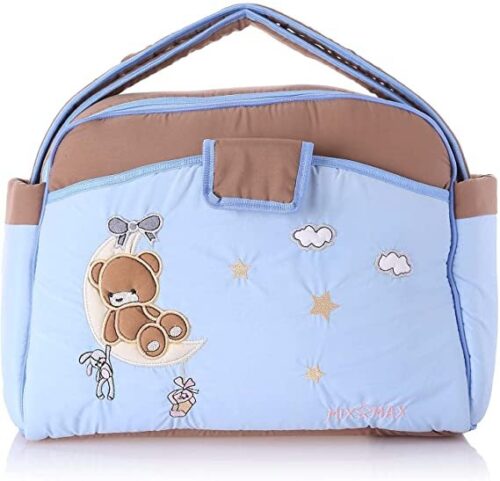 Mix and Max Baby Changing Diaper Large Shoulder bag with embroidery ( Bear on Moon Light Blue ) - Size 43*33*18 cm - Image 5
