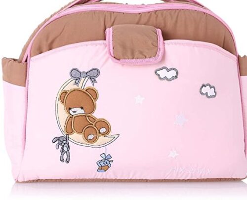 Mix and Max Baby Changing Diaper Large Shoulder bag with embroidery ( Bear on Moon Pink) - Size 43*33*18 cm - Image 4