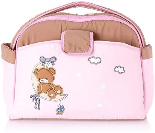 Mix and Max Baby Changing Diaper Large Shoulder bag with embroidery ( Bear on Moon Pink) - Size 43*33*18 cm - Image 2