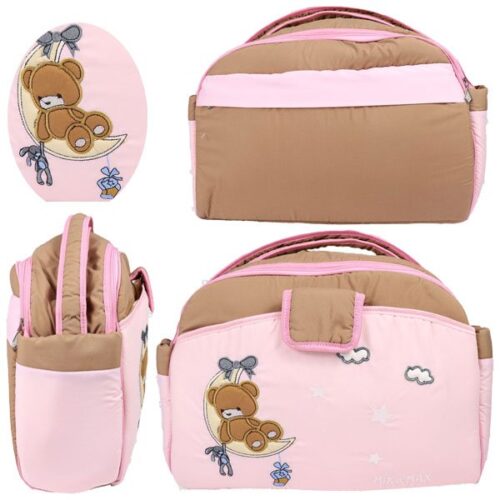 Mix and Max Baby Changing Diaper Large Shoulder bag with embroidery ( Bear on Moon Pink) - Size 43*33*18 cm - Image 6